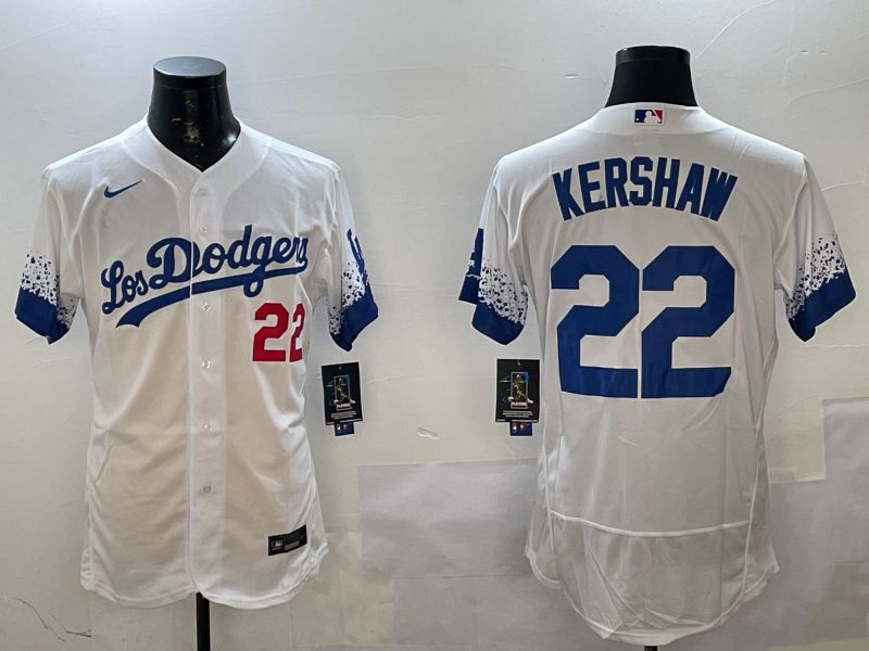Men Los Angeles Dodgers #22 Kershaw White City Edition Elite Nike 2025 MLB Jersey style 1->los angeles dodgers->MLB Jersey